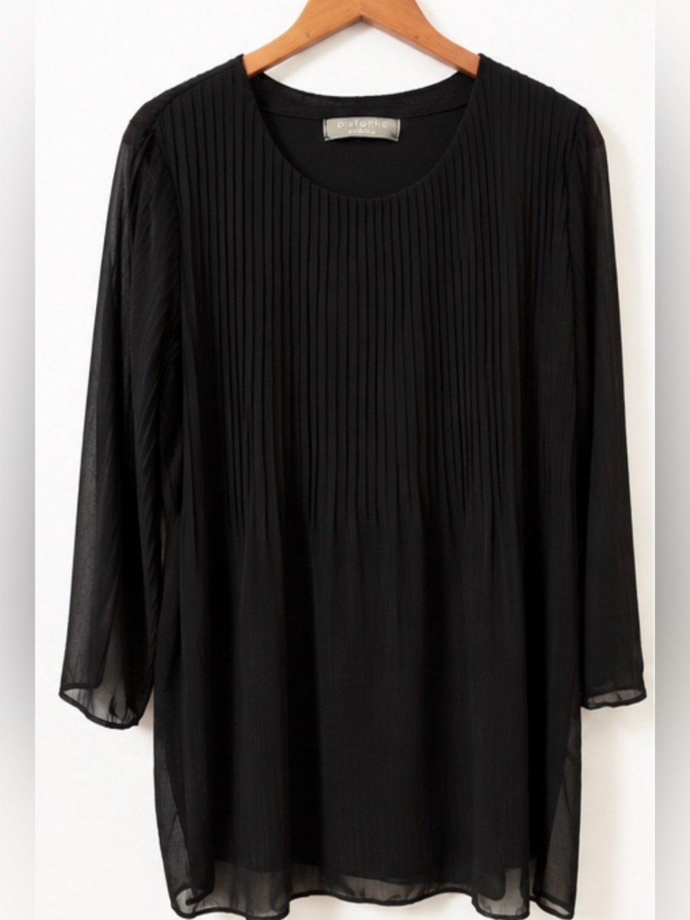 Black Pleated Long-Sleeve Tunic Dress - Made in Italy